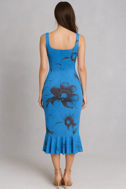 Viscose tango dress with sweetheart neckline and flounce hem