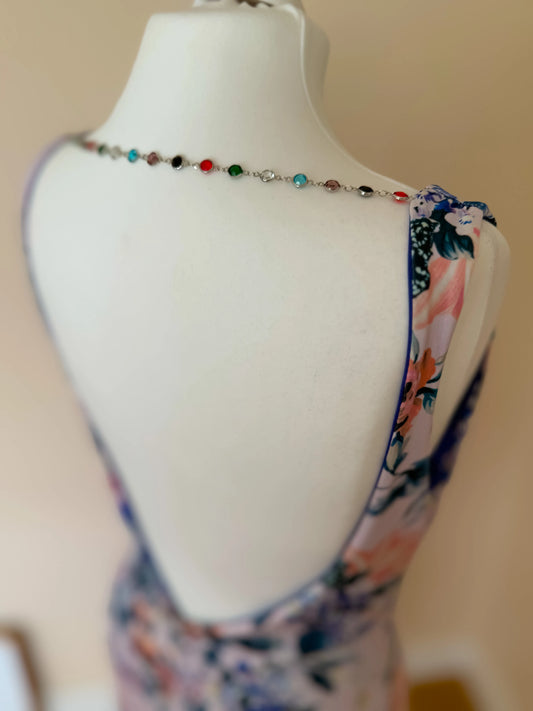 Floral Tango Dress with Open Back and Fishtail Hem