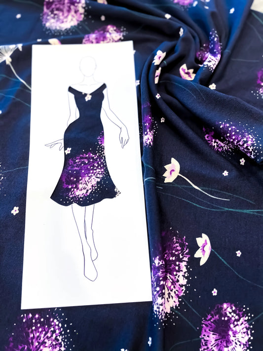 Midnight Floral Tango Dress with Flared Hem