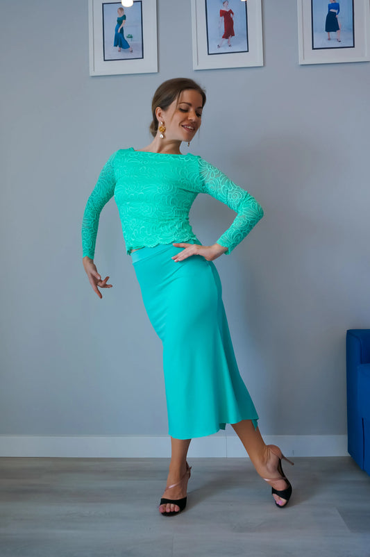 Tiffany lace tango top with long sleeves and jersey lining