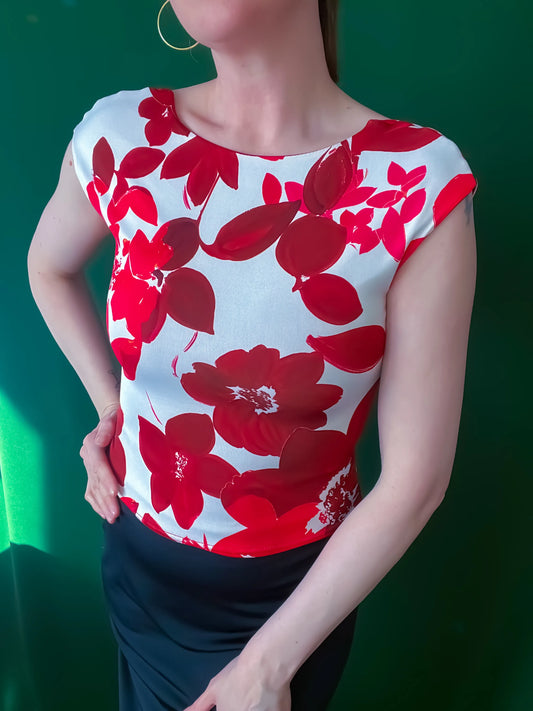 Red-and-White Floral Tango Top with Open Back