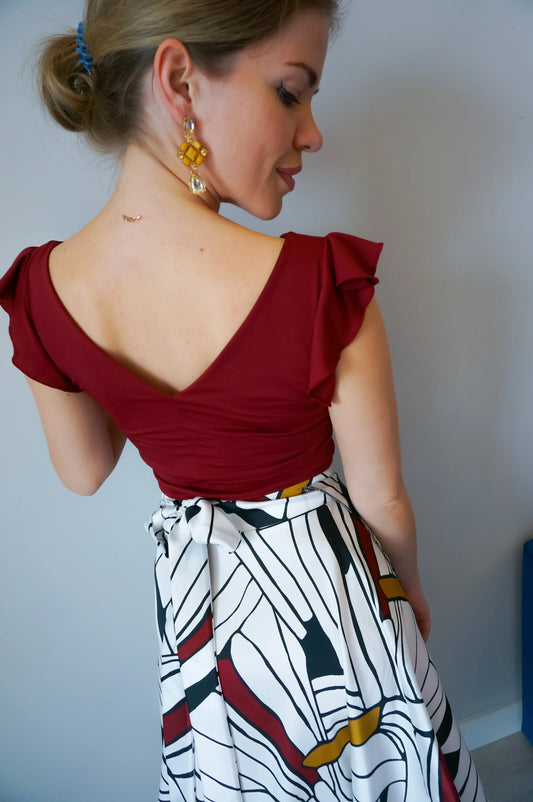 Delicate jersey tango top with flutter sleeves