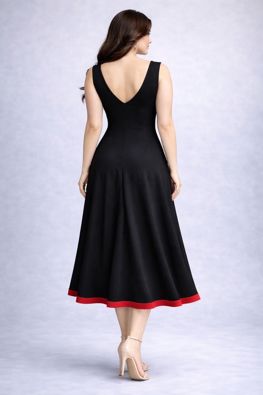 Refined black and red tango dress with sakura embroidery