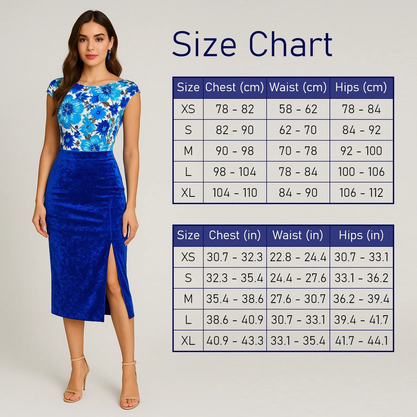ATango size chart in centimeters and inches for tango clothes