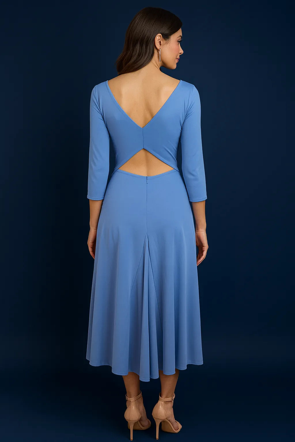 Blue jersey tango dress with sparkling embroidery