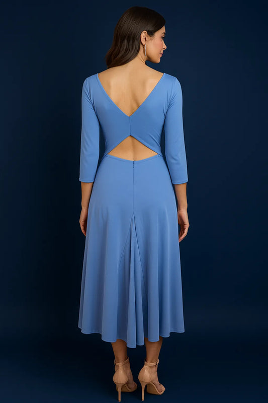 Blue jersey tango dress with sparkling embroidery