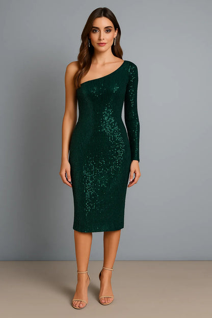 Dazzling sequin mesh tango dress with side slit