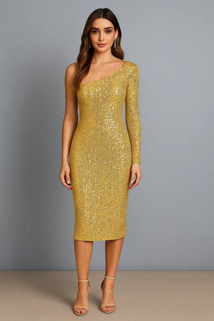 Dazzling sequin mesh tango dress with side slit