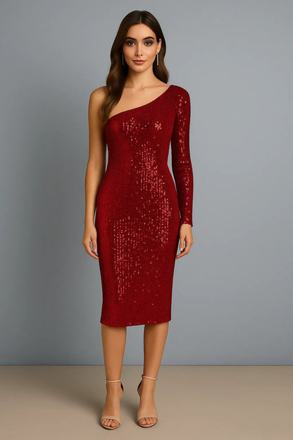 Dazzling sequin mesh tango dress with side slit
