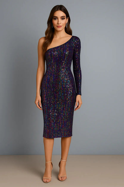 Dazzling sequin mesh tango dress with side slit
