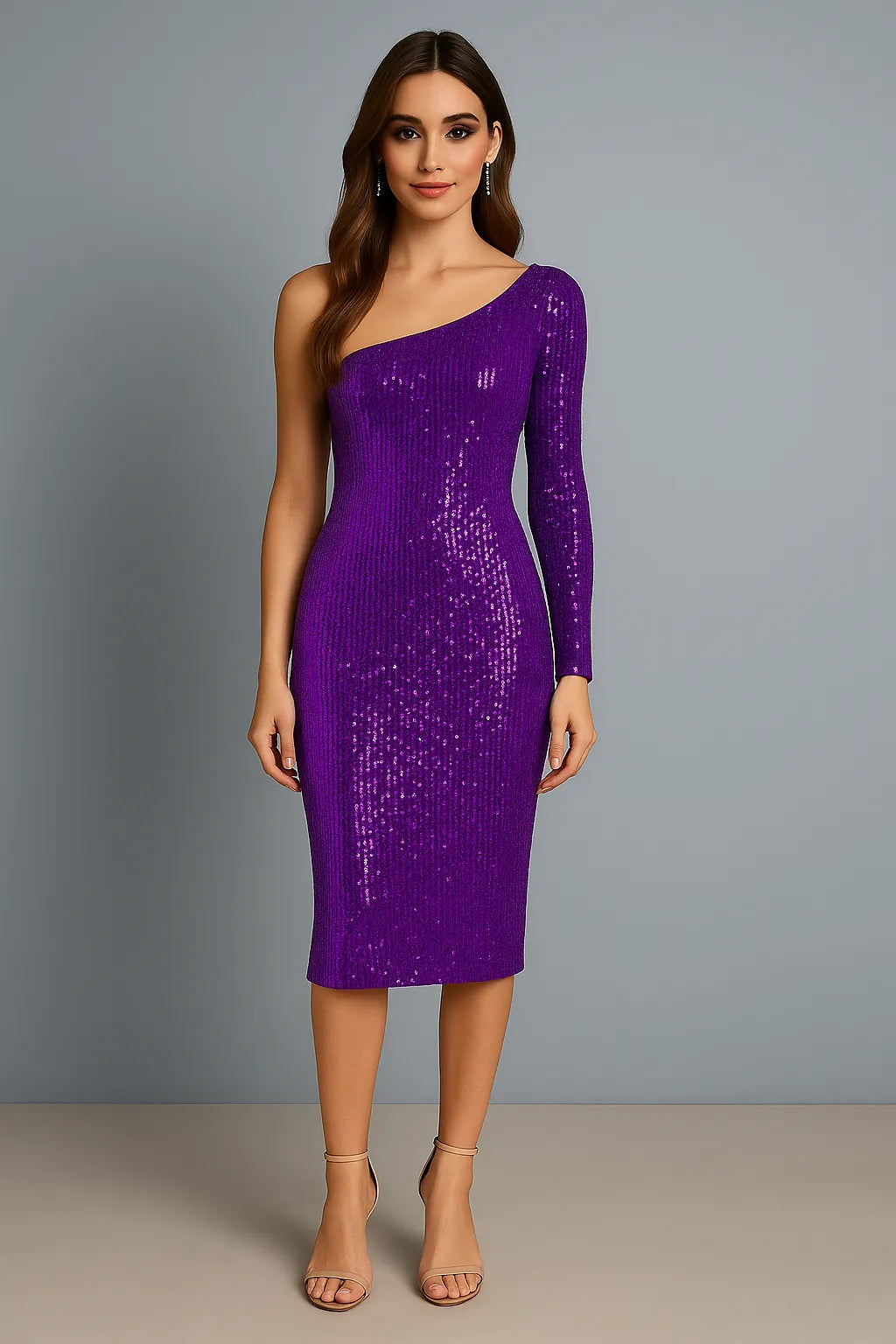 Dazzling sequin mesh tango dress with side slit