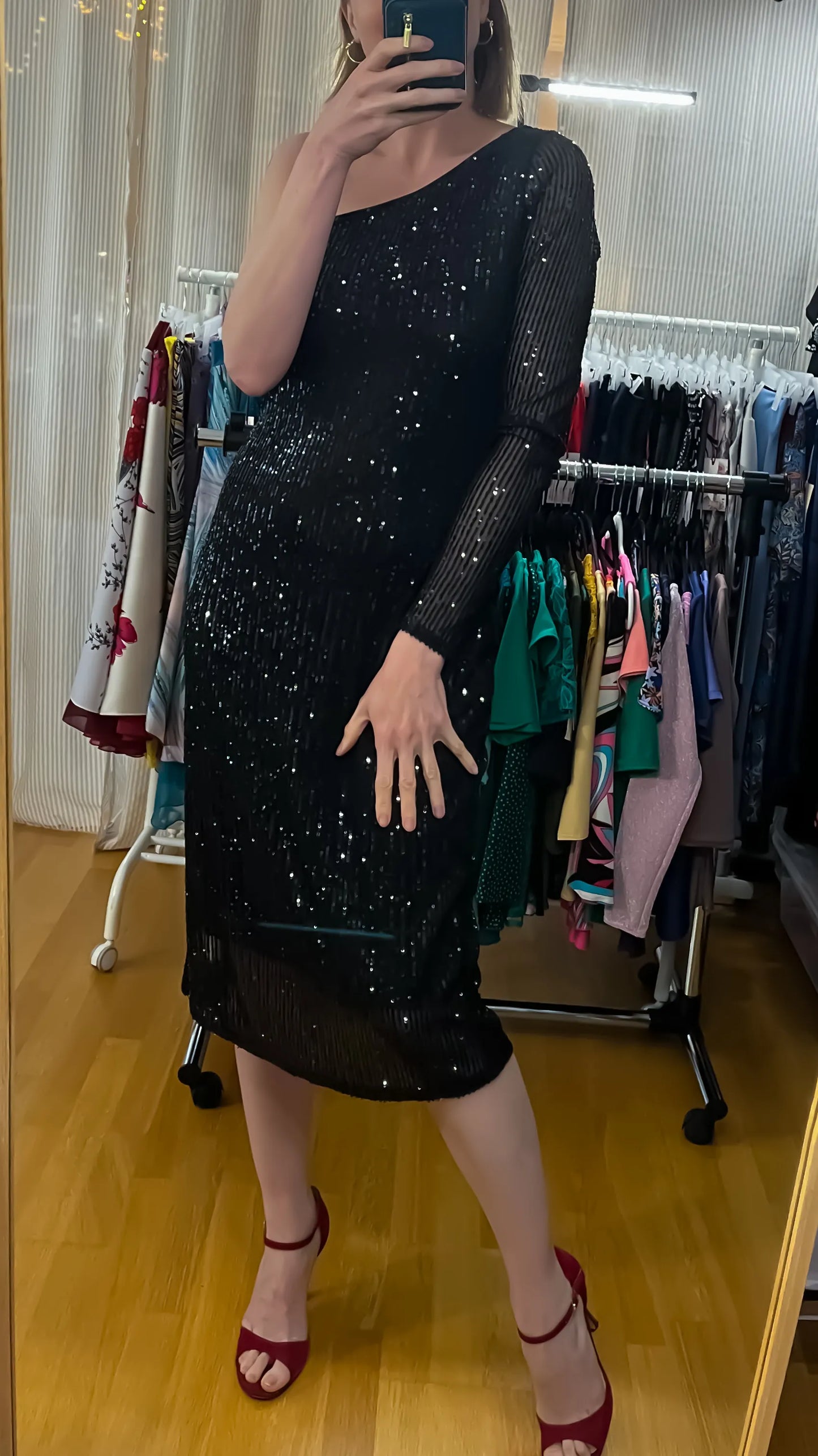 Dazzling sequin mesh tango dress with side slit