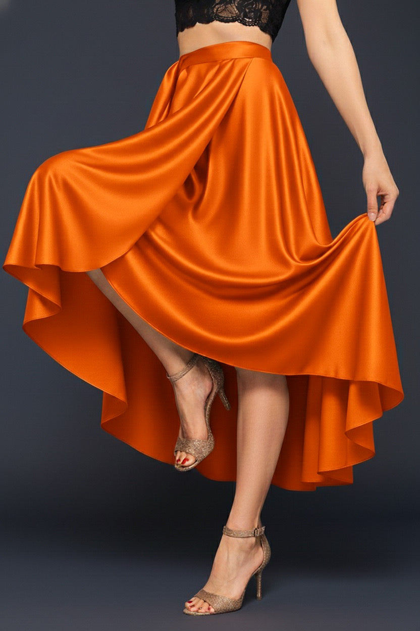 Wrap orange tango skirt being twirled