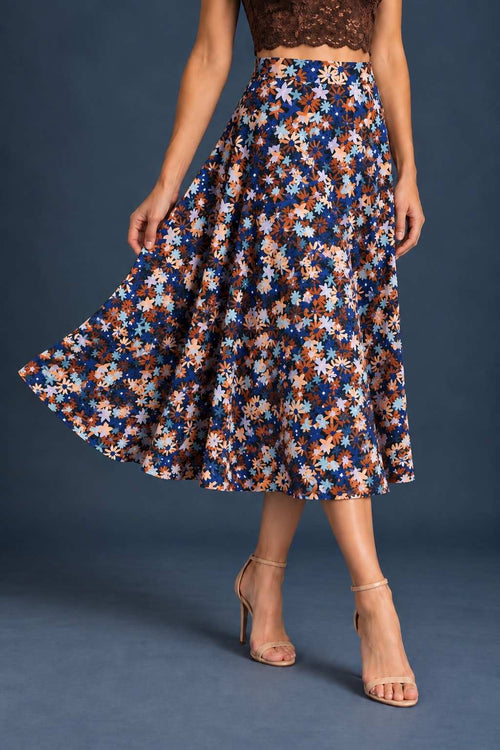 Blue Silky Jersey A-Line Tango Skirt