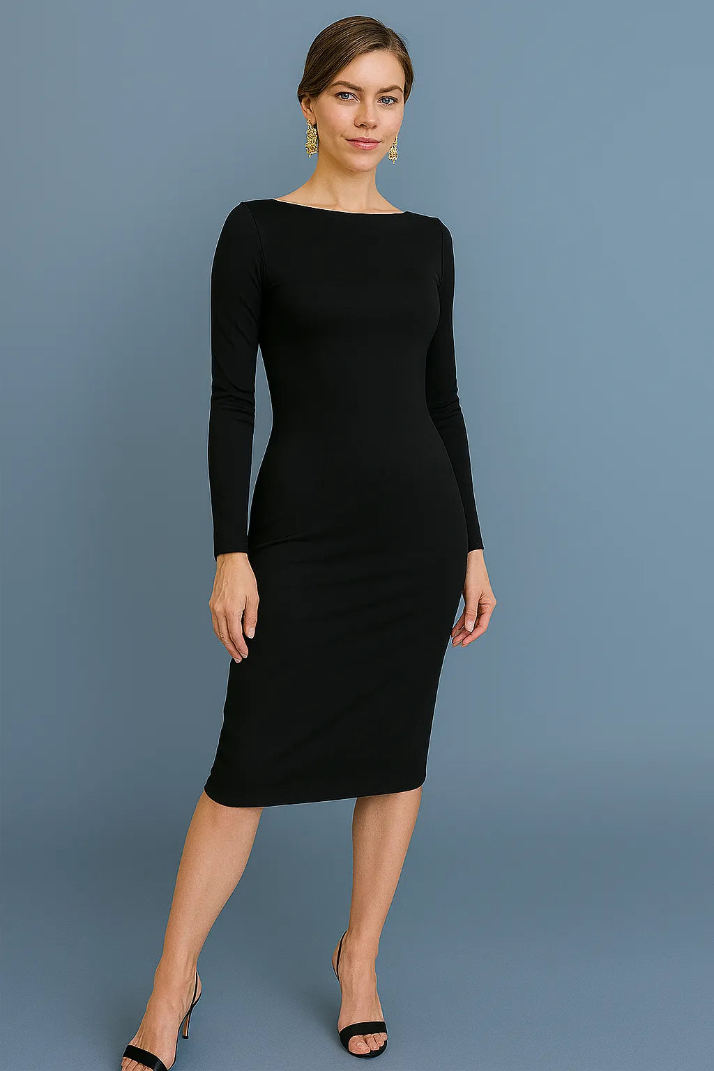 Elegant knit jersey tango dress with draped open back