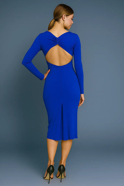 Elegant knit jersey tango dress with draped open back