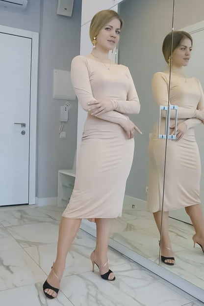 Elegant knit jersey tango dress with draped open back