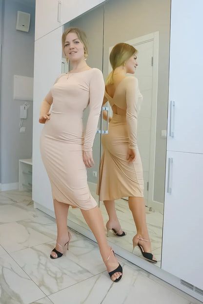 Elegant knit jersey tango dress with draped open back