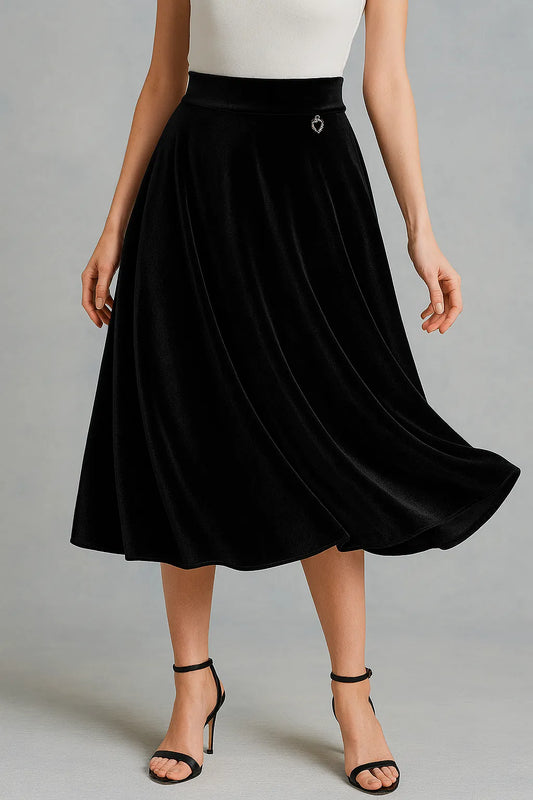 Elegant silky velvet tango skirt with waist accent