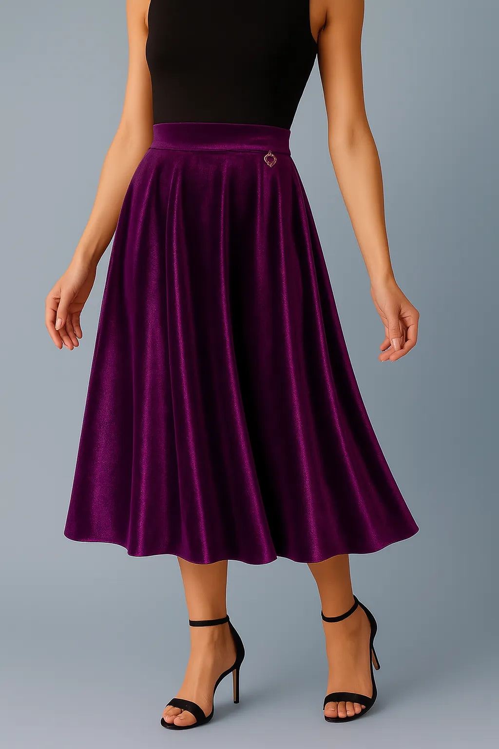Elegant silky velvet tango skirt with waist accent