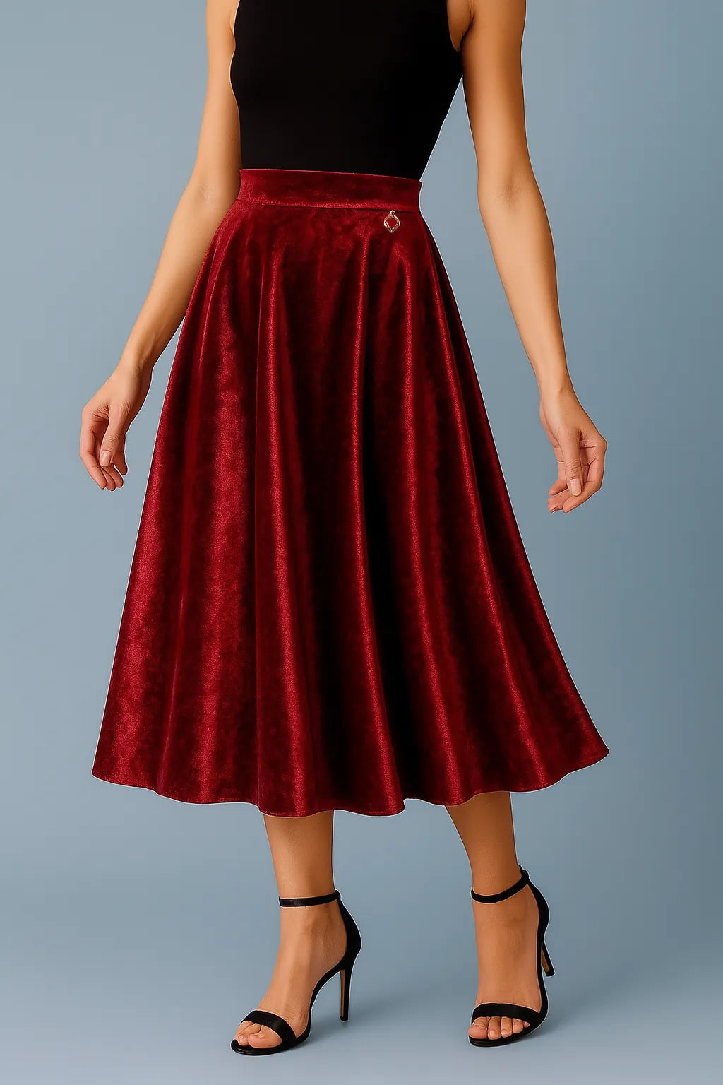 Elegant silky velvet tango skirt with waist accent