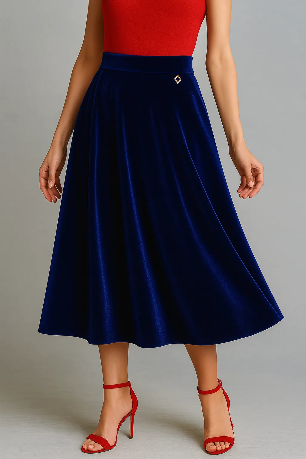 Elegant silky velvet tango skirt with waist accent