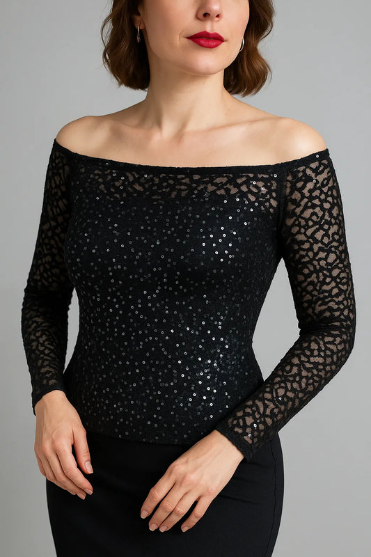 Refined lace off-shoulder top with lining for evening looks