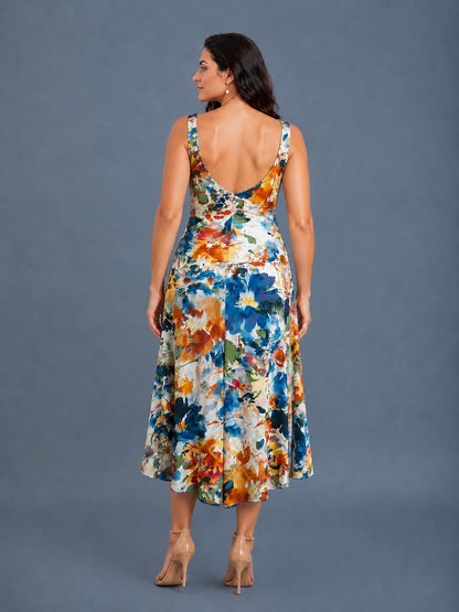 Aquarell-Druck Tango-Kleid mit offenem Rücken
