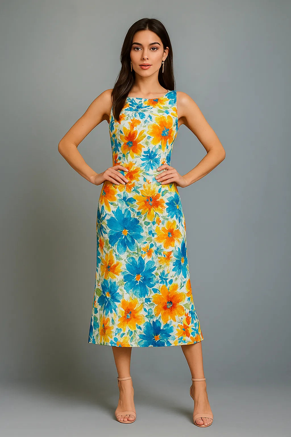 Unique printed viscose summer dress with open back