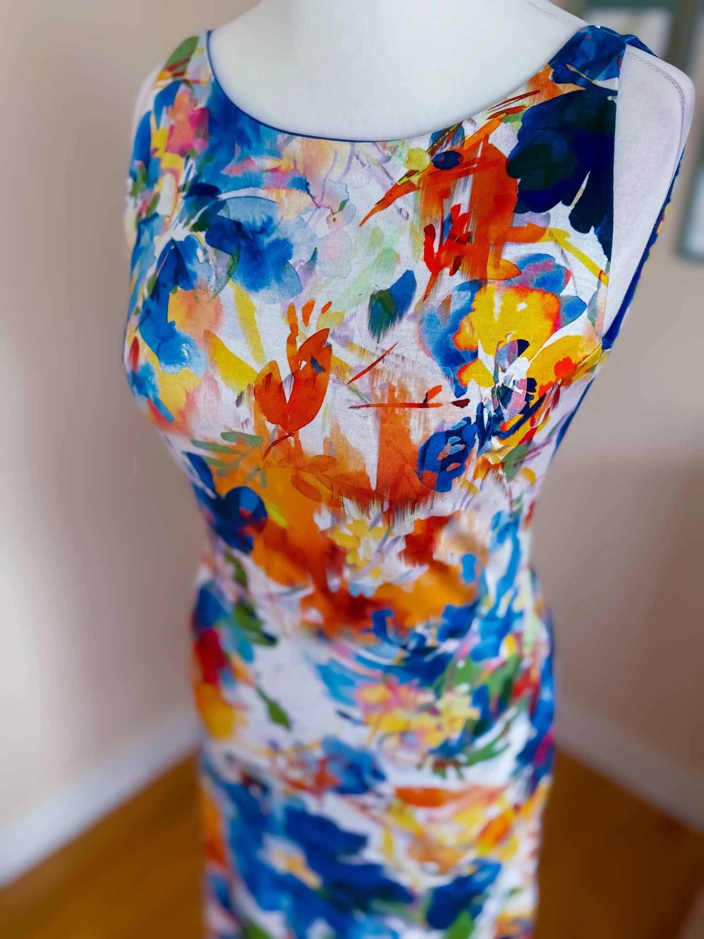 Aquarell-Druck Tango-Kleid mit offenem Rücken