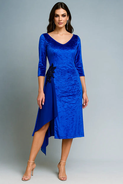 Luxurious velvet tango dress with chiffon drapes and embroidery