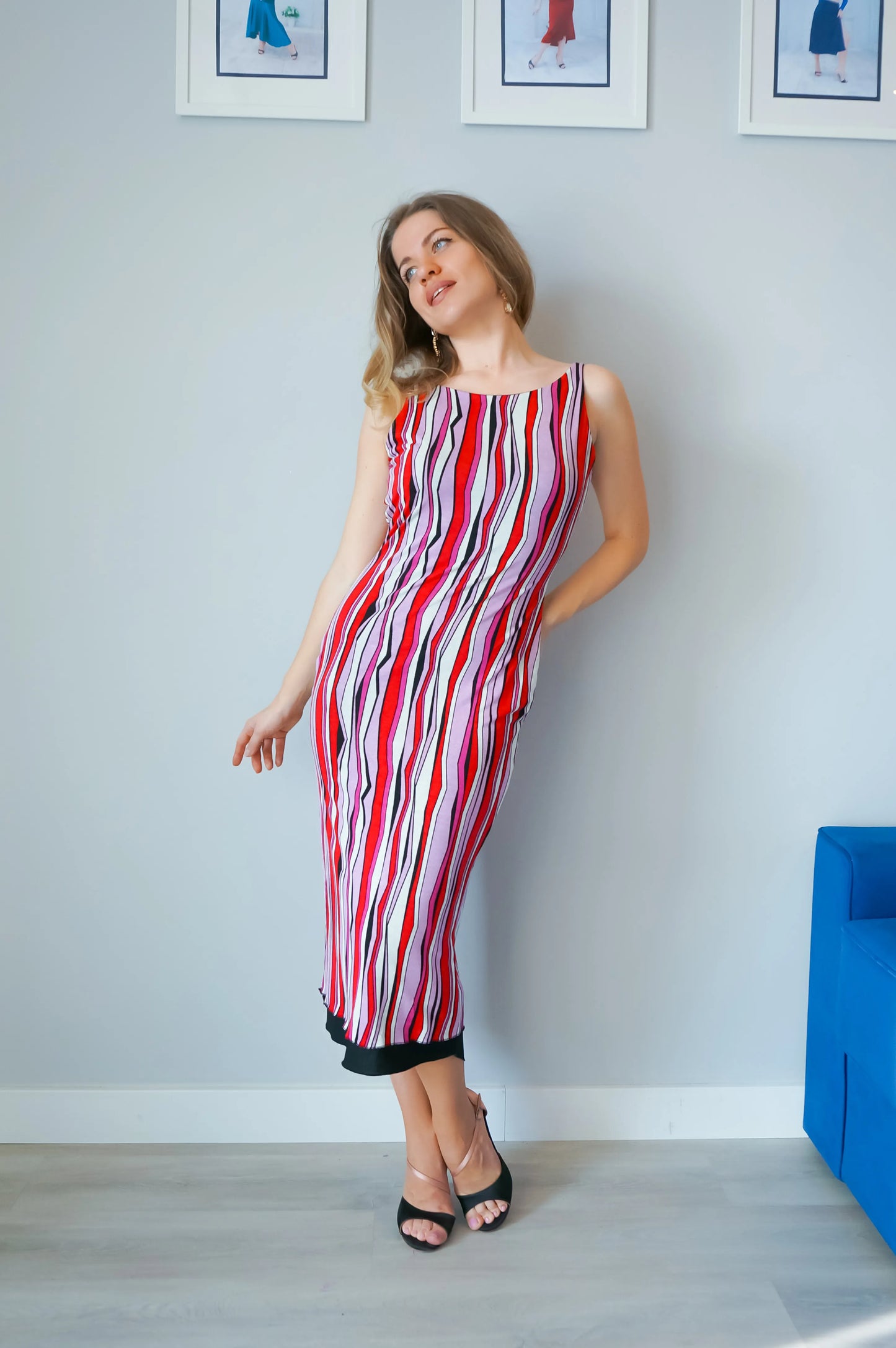 Reversible stretch jersey tango dress with draped back