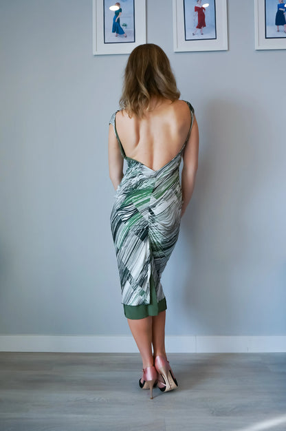 Reversible stretch jersey tango dress with draped back