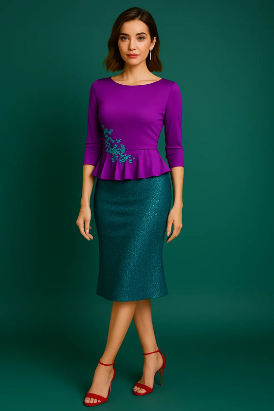 Chic shimmer jersey tango skirt with asymmetric hem