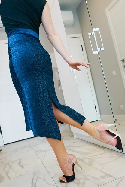 Jupe tango chic en jersey scintillant avec ourlet asymétrique