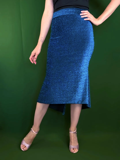 Jupe tango chic en jersey scintillant avec ourlet asymétrique