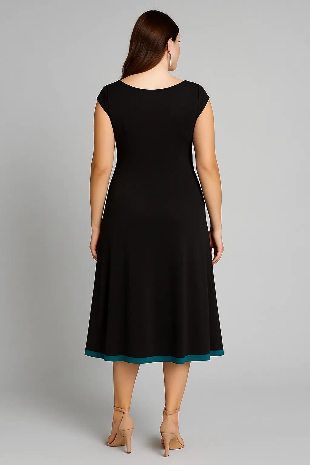 Exclusive black and green double-layered jersey tango dress with waist embroidery