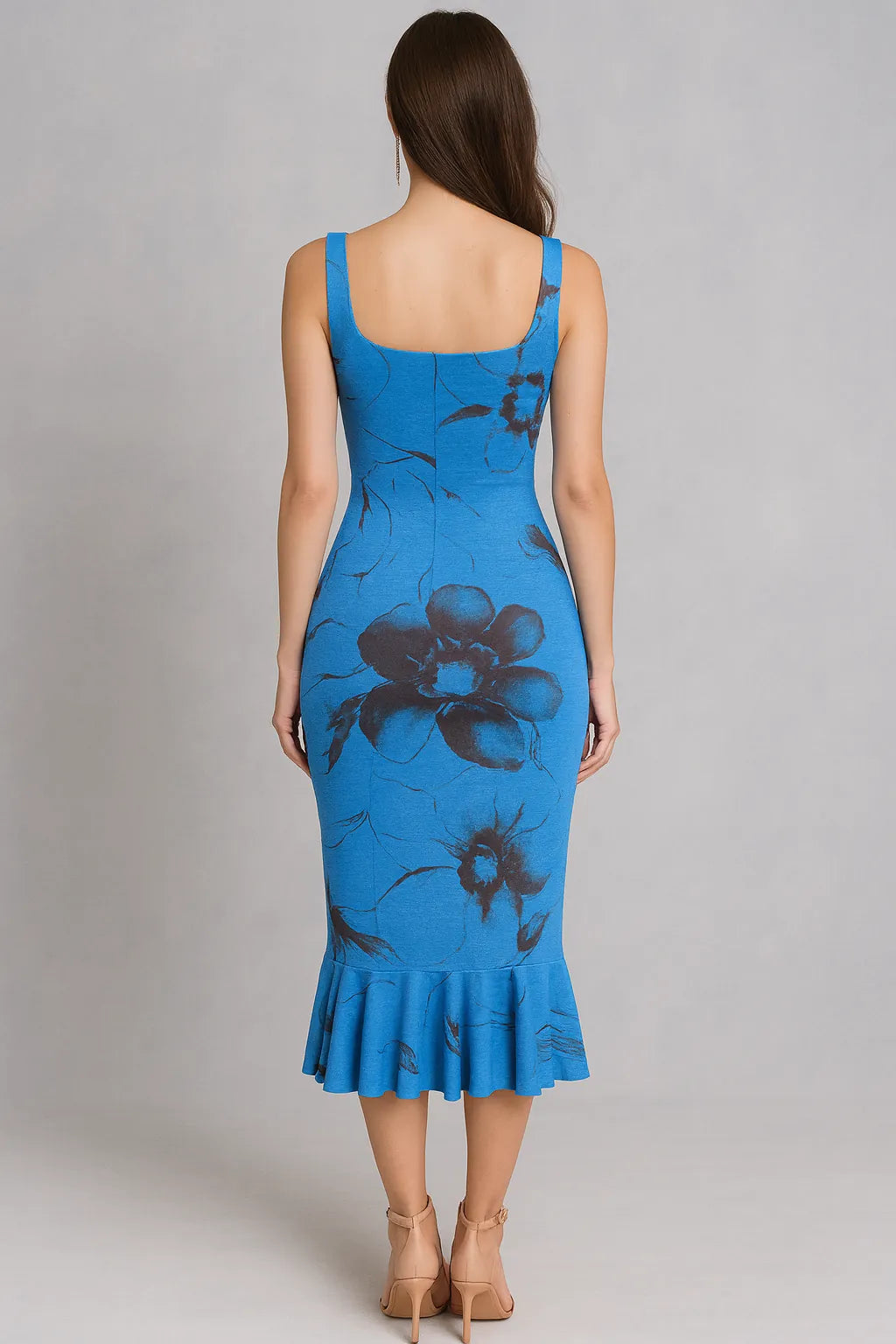 Viscose tango dress with sweetheart neckline and flounce hem