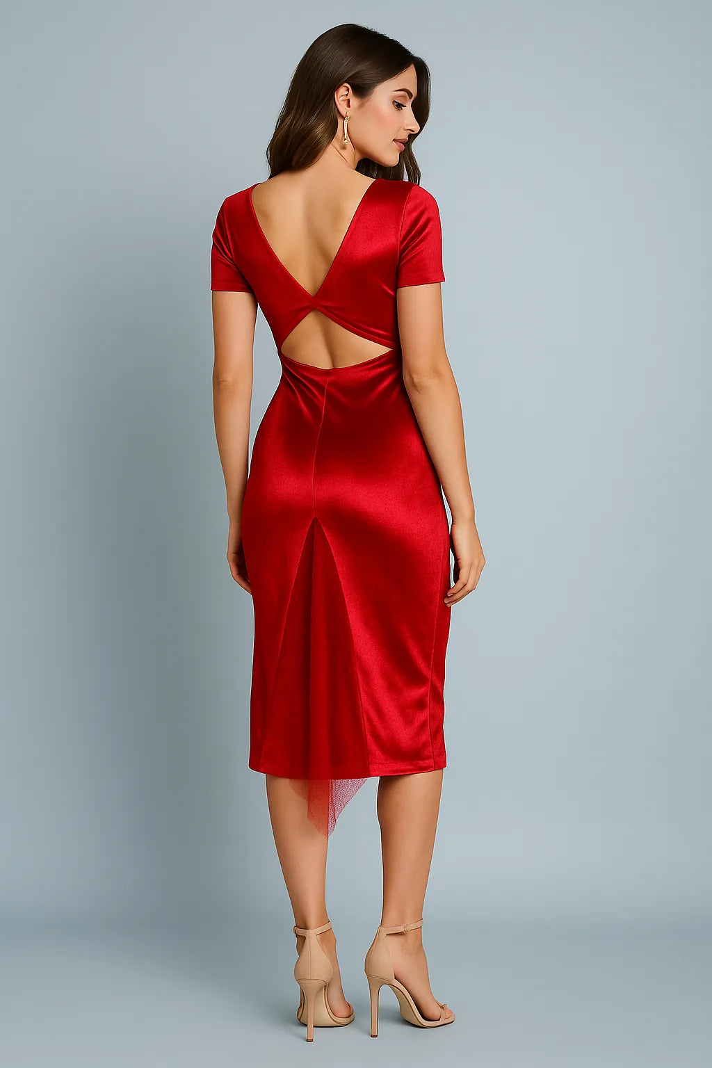 Silky velvet tango dress with sculpted neckline