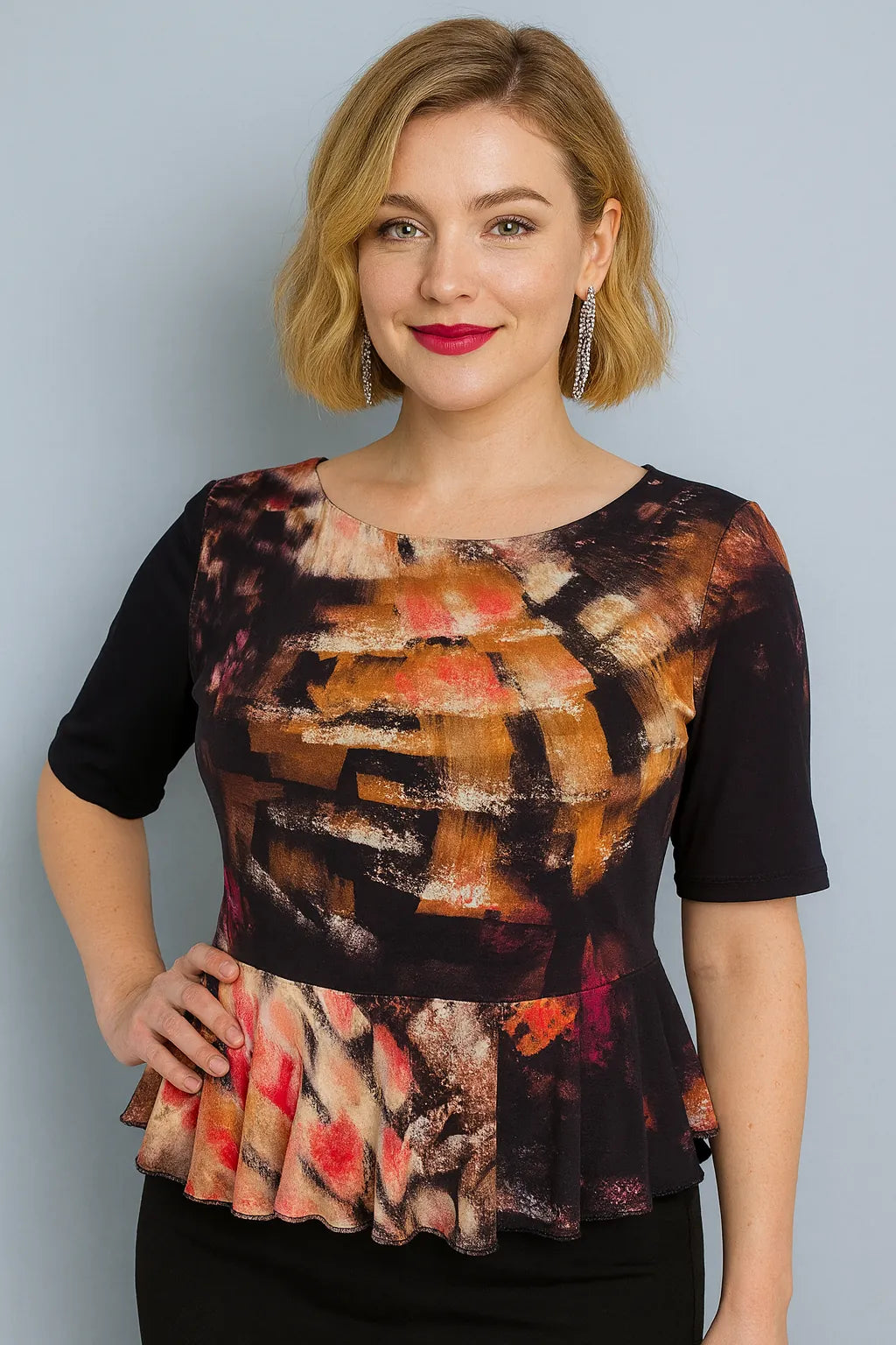 Exclusive viscose peplum top with lining