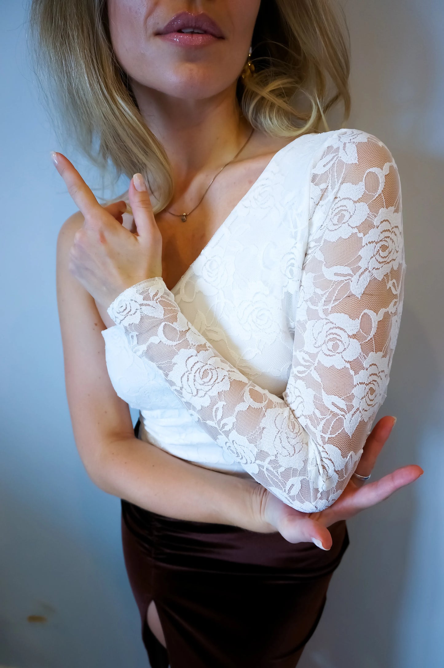 Elegant tango dress with lace bodice and velvet skirt