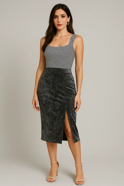 Unique practical tango velvet skirt with daring slit