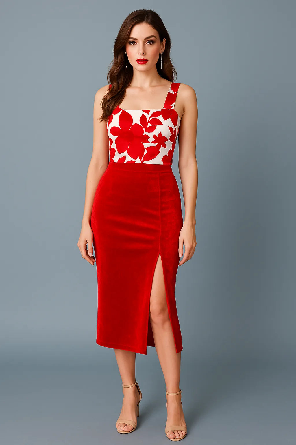 Woman wearing a red tango skirt