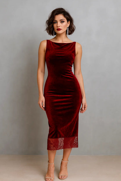 Refined silky velvet tango dress with lace hem