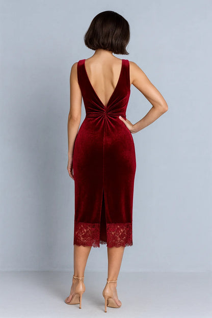 Refined silky velvet tango dress with lace hem