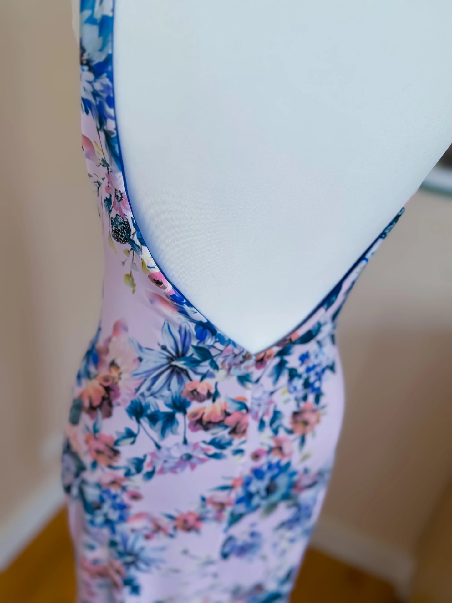 Floral Tango Dress with Open Back and Fishtail Hem