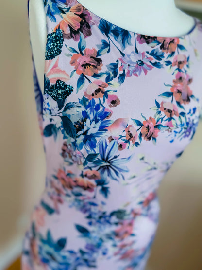 Floral Tango Dress with Open Back and Fishtail Hem