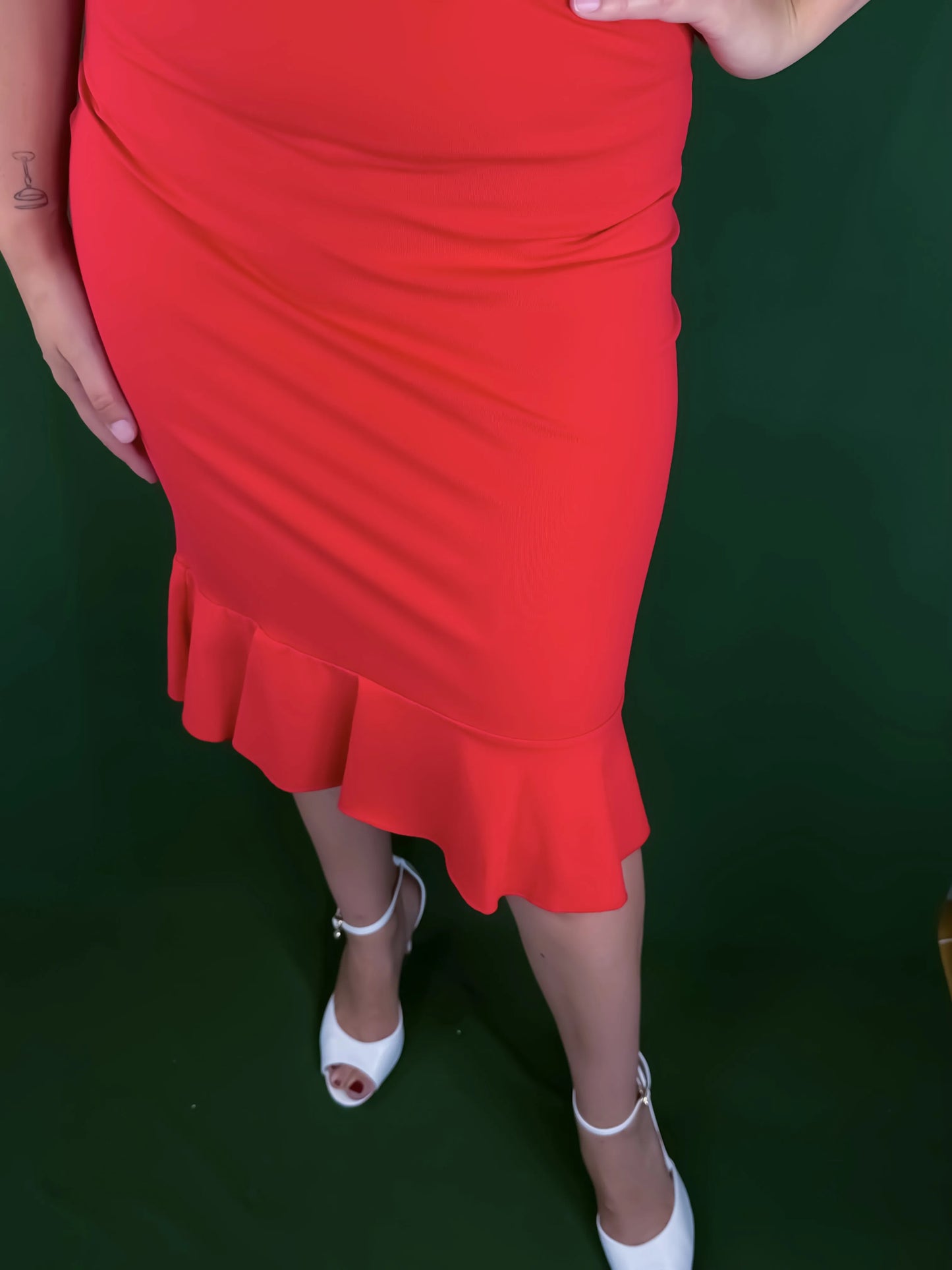 Red tango skirt with asymmetric flounce