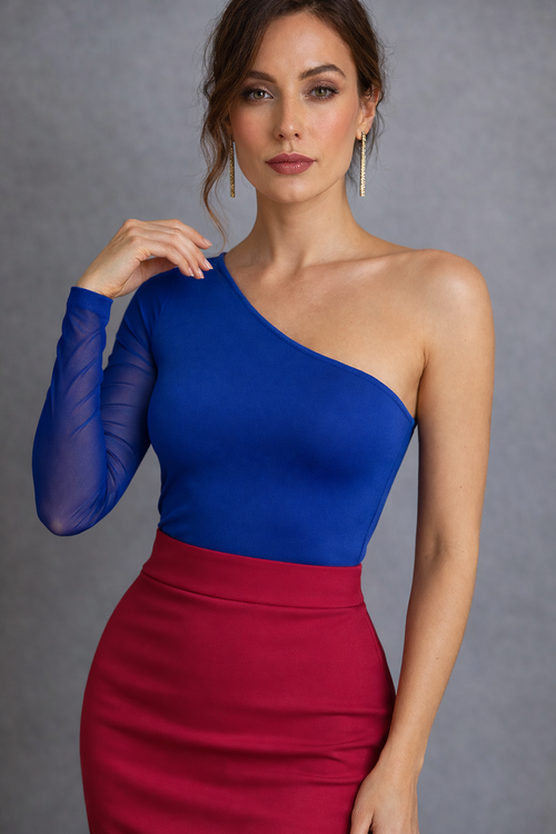 Haut de tango asymétrique à manches transparentes