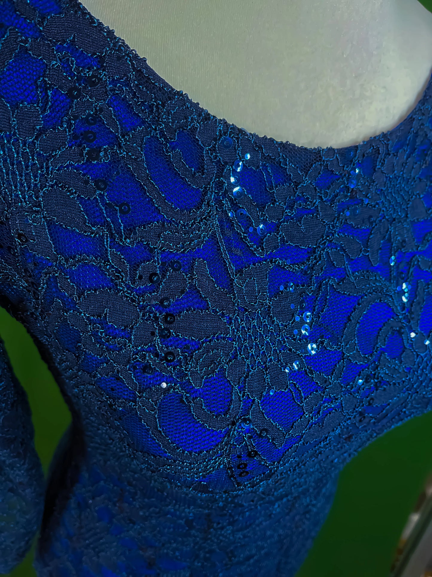 Navy lace tango dress with shimmering elegance